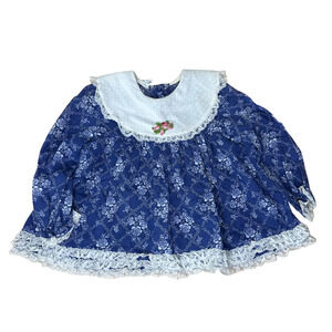 Vintage Mini World Girls Dress Size 3 Floral Lace Peter Pan Collar Blue USA Made